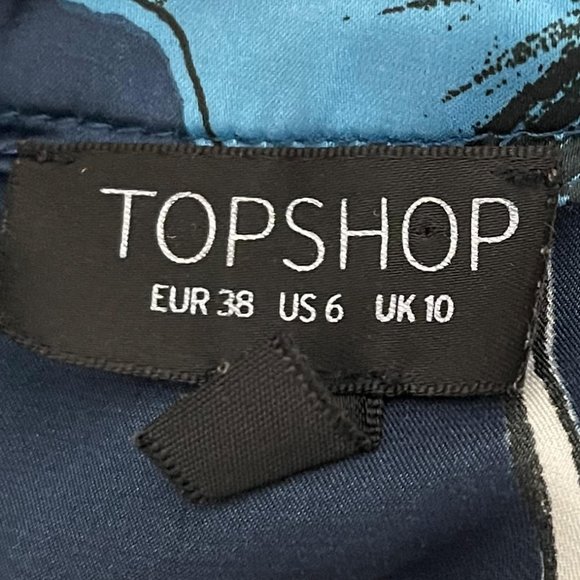 Topshop Size 6 Blue Satin Floral Crew Neck Short Sleeve Mini Dress - Picture 4 of 6